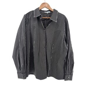 Foxcroft Plus Size 20W Vertical Stripe Career Top Wrinkle Free Cotton Stretch